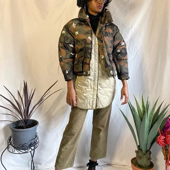 Army and floral print puffer jacket - Picture 3 of 14